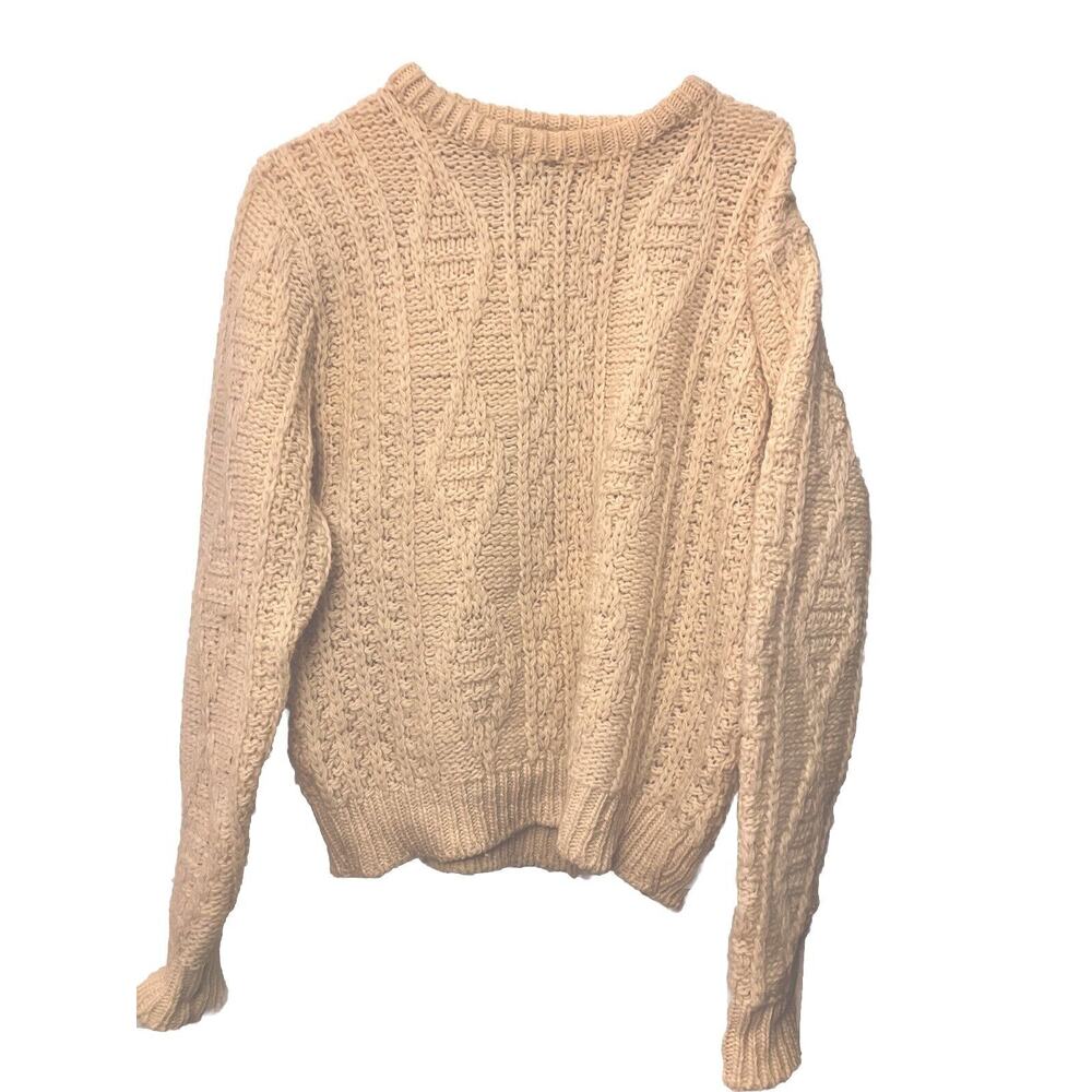 Vtg Pendleton Sweater Mens Medium Beige Ivory Virgin Wool Fisherman Cable Knit